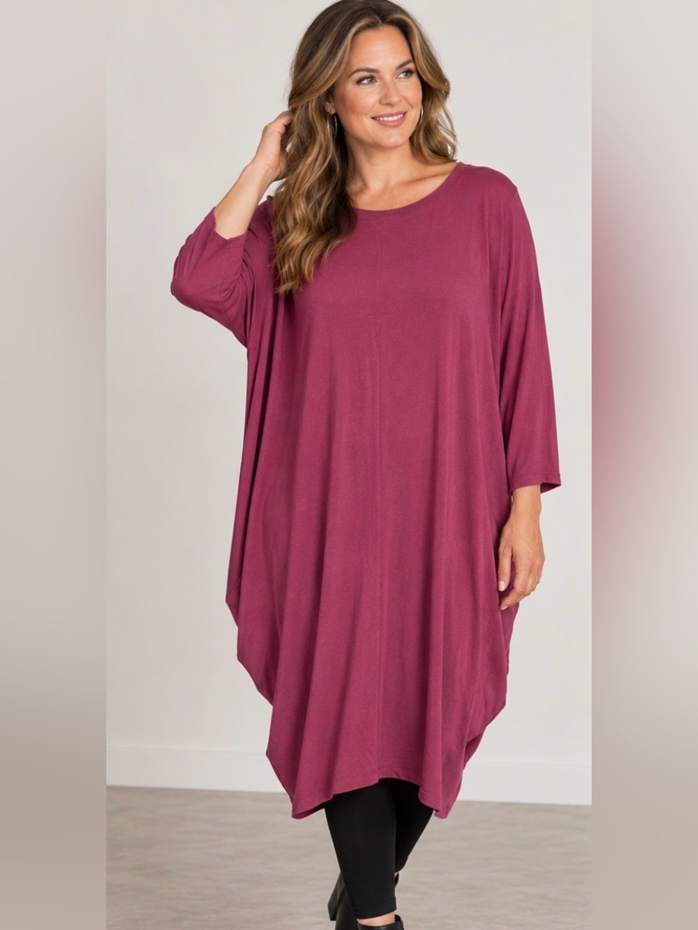 Time & Tru Women's Maroon Burgundy Long Sleeve Tee Shirt Dress XL Extra Large